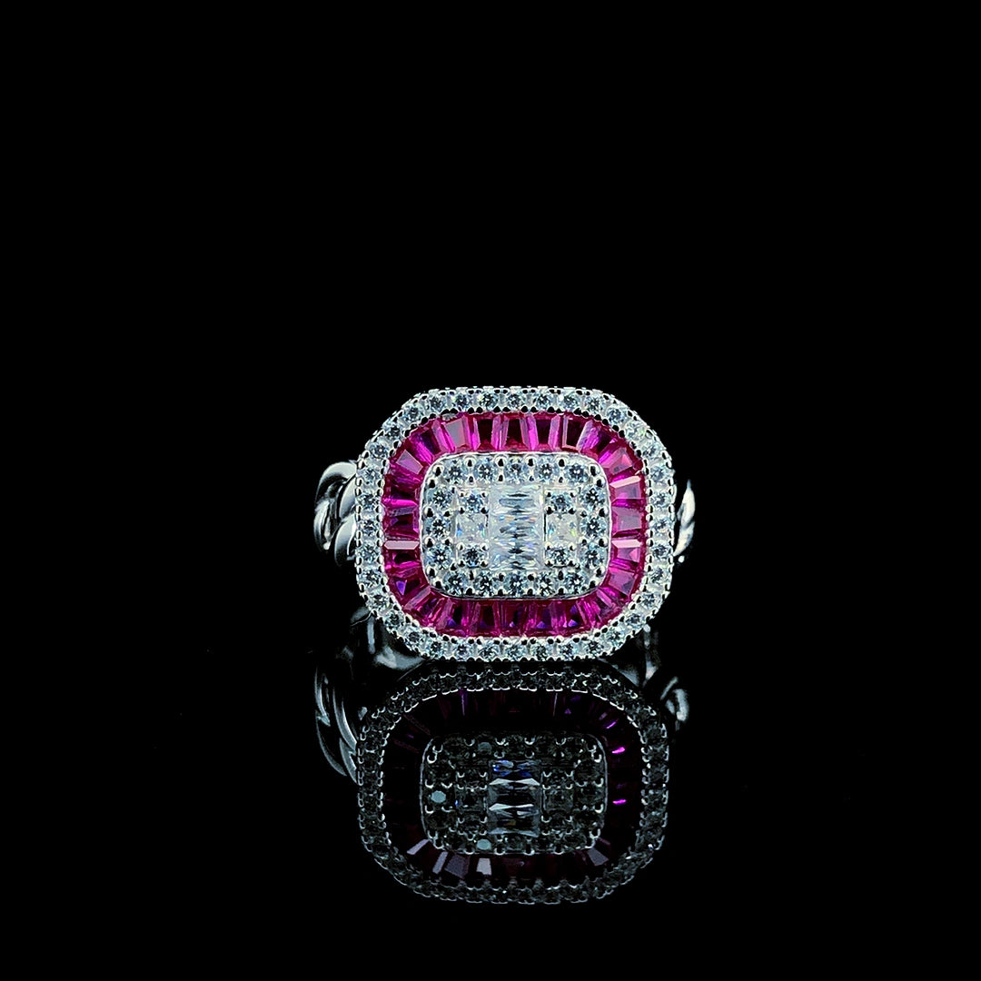 Red Baguette Halo Cocktail Ring