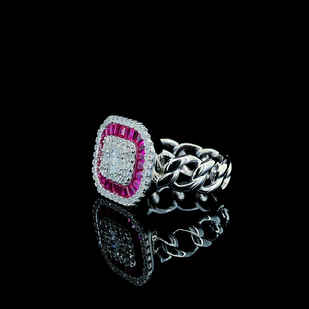 Red Baguette Halo Cocktail Ring