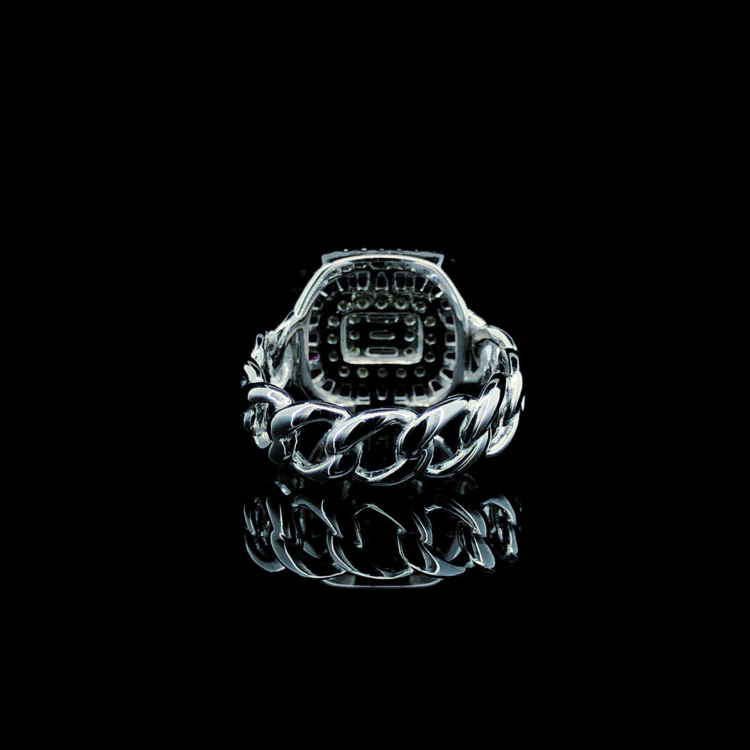 Red Baguette Halo Cocktail Ring