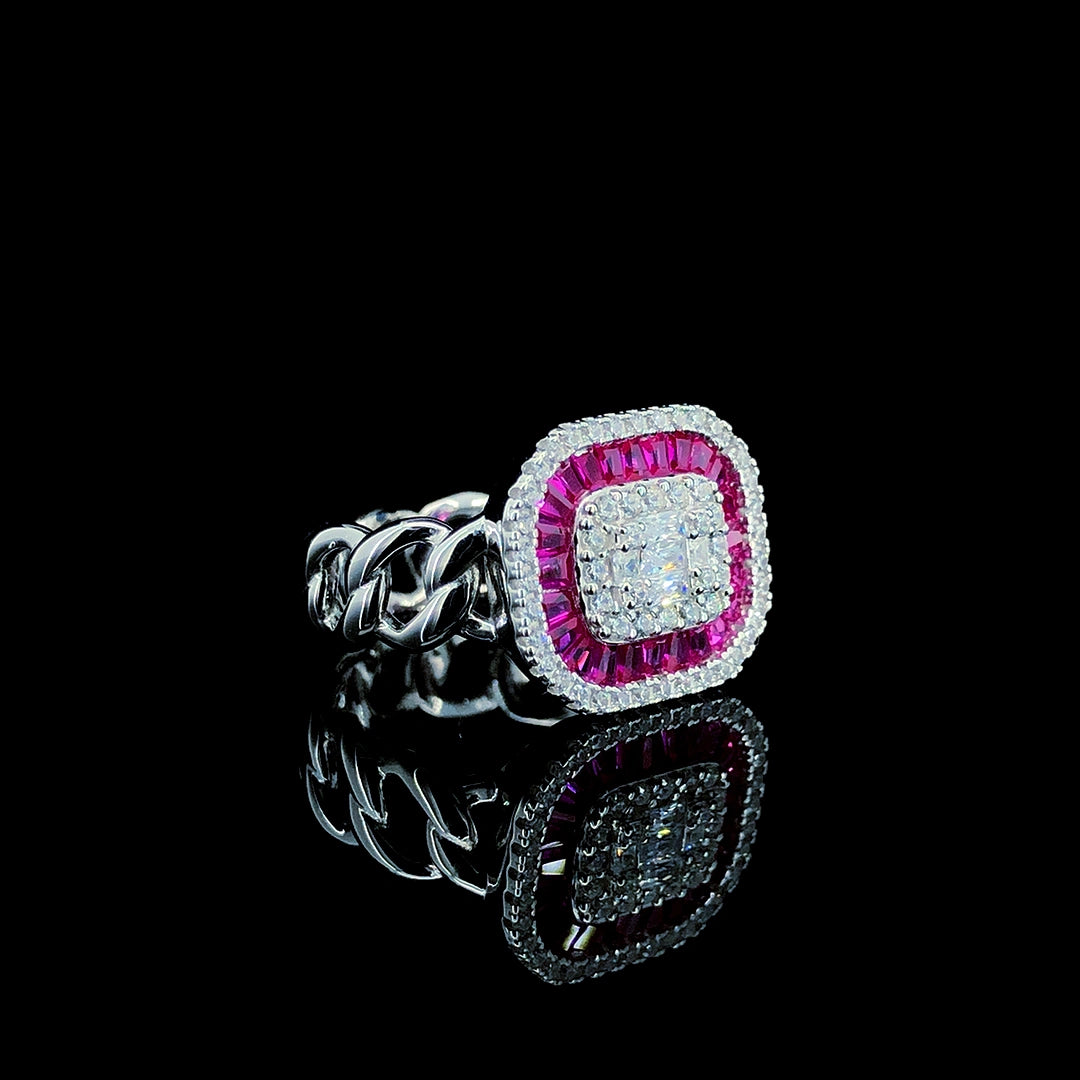 Red Baguette Halo Cocktail Ring