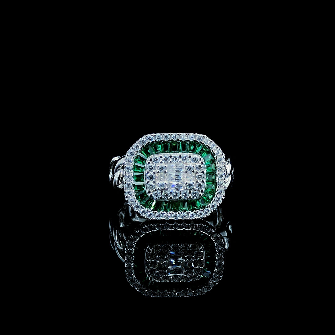 Emerald Baguette Halo Cocktail Ring