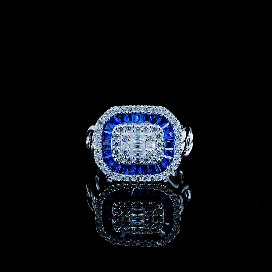 Sapphire Baguette Halo Cocktail Ring