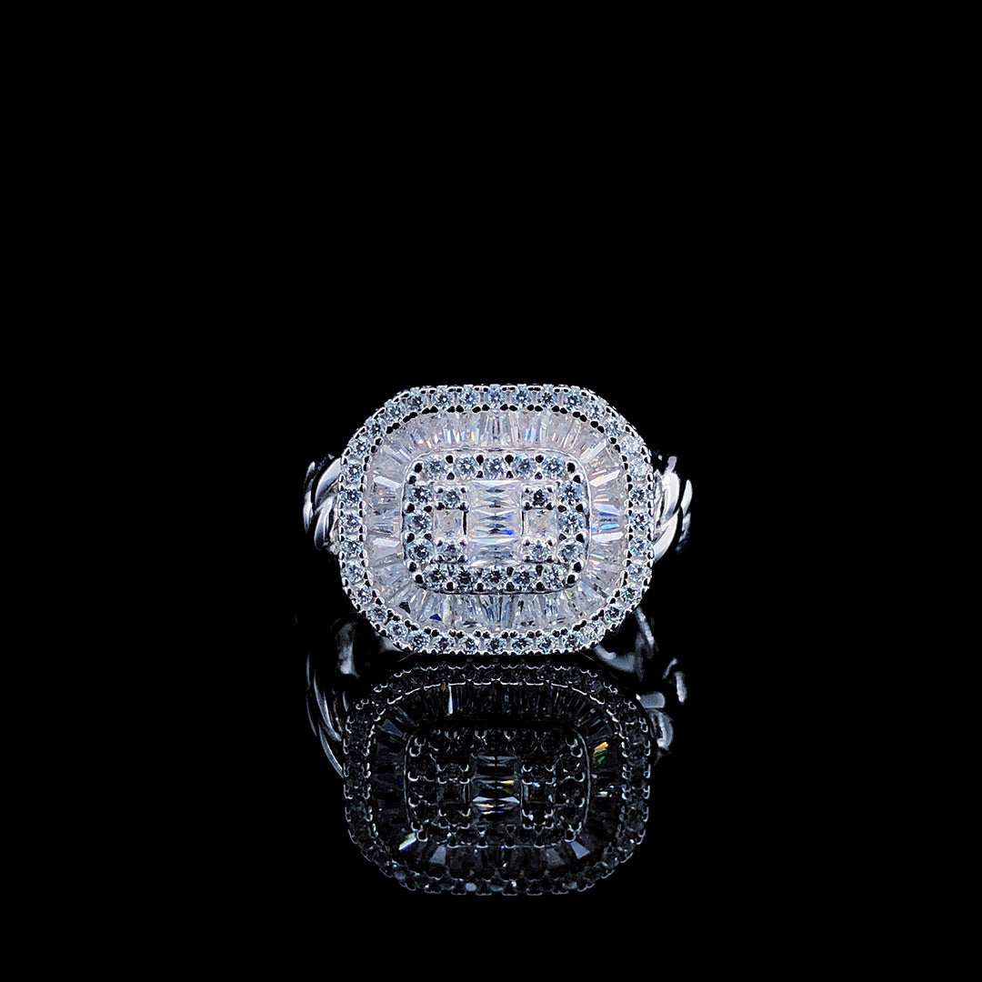 White Baguette Halo Cocktail Ring