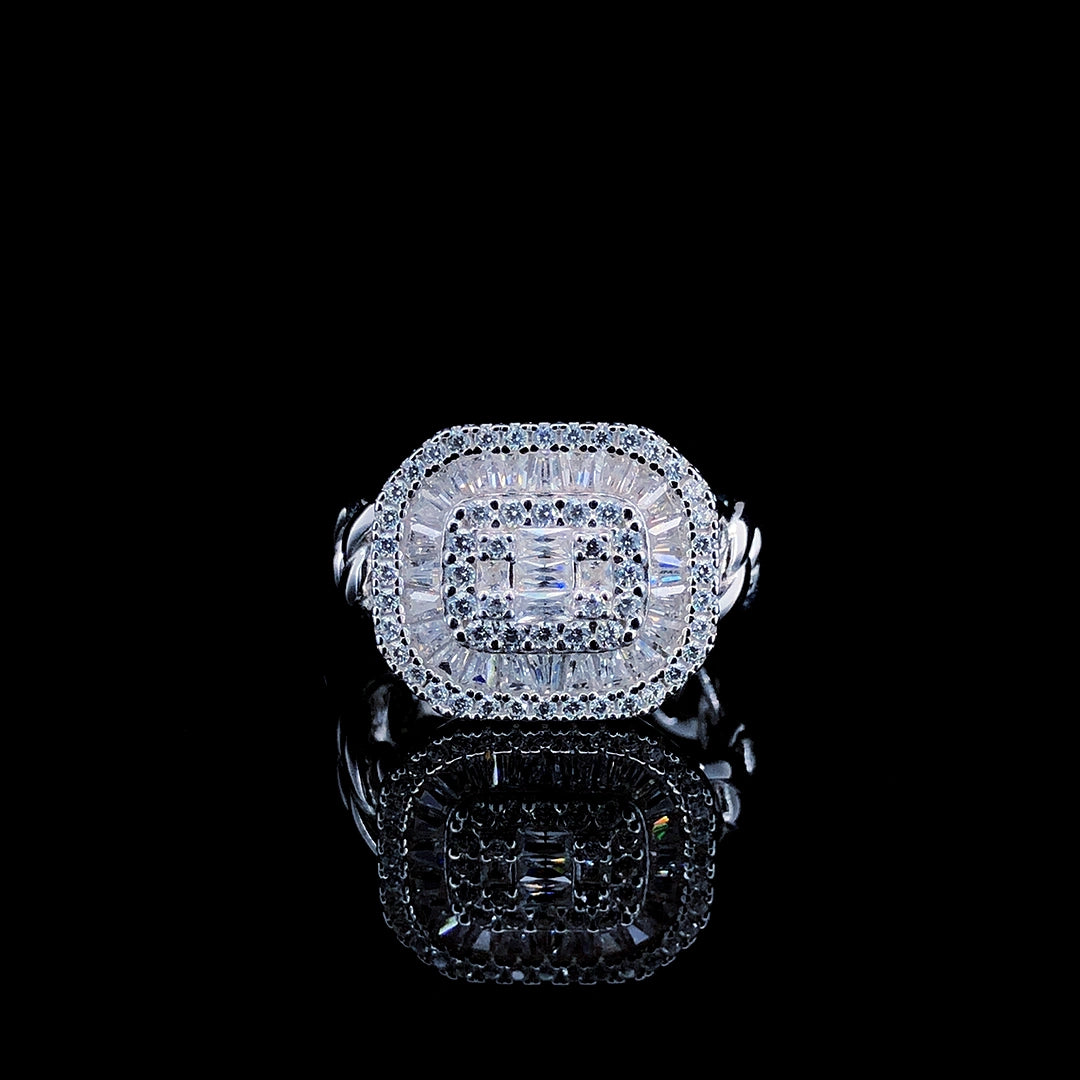 White Baguette Halo Cocktail Ring