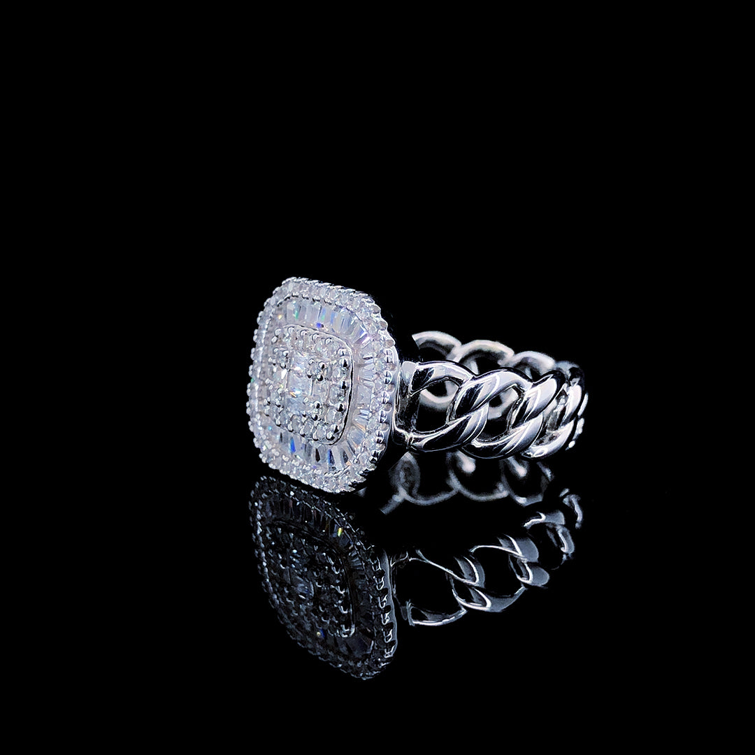 White Baguette Halo Cocktail Ring