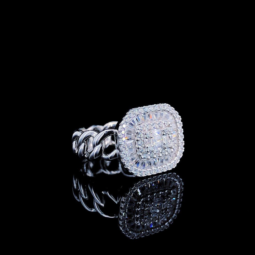 White Baguette Halo Cocktail Ring