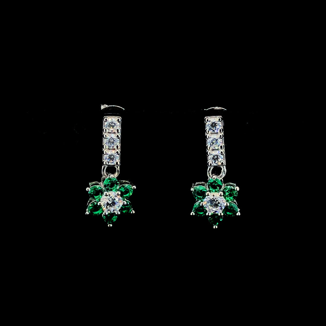 Emerald Flower Cluster Drop Earrings