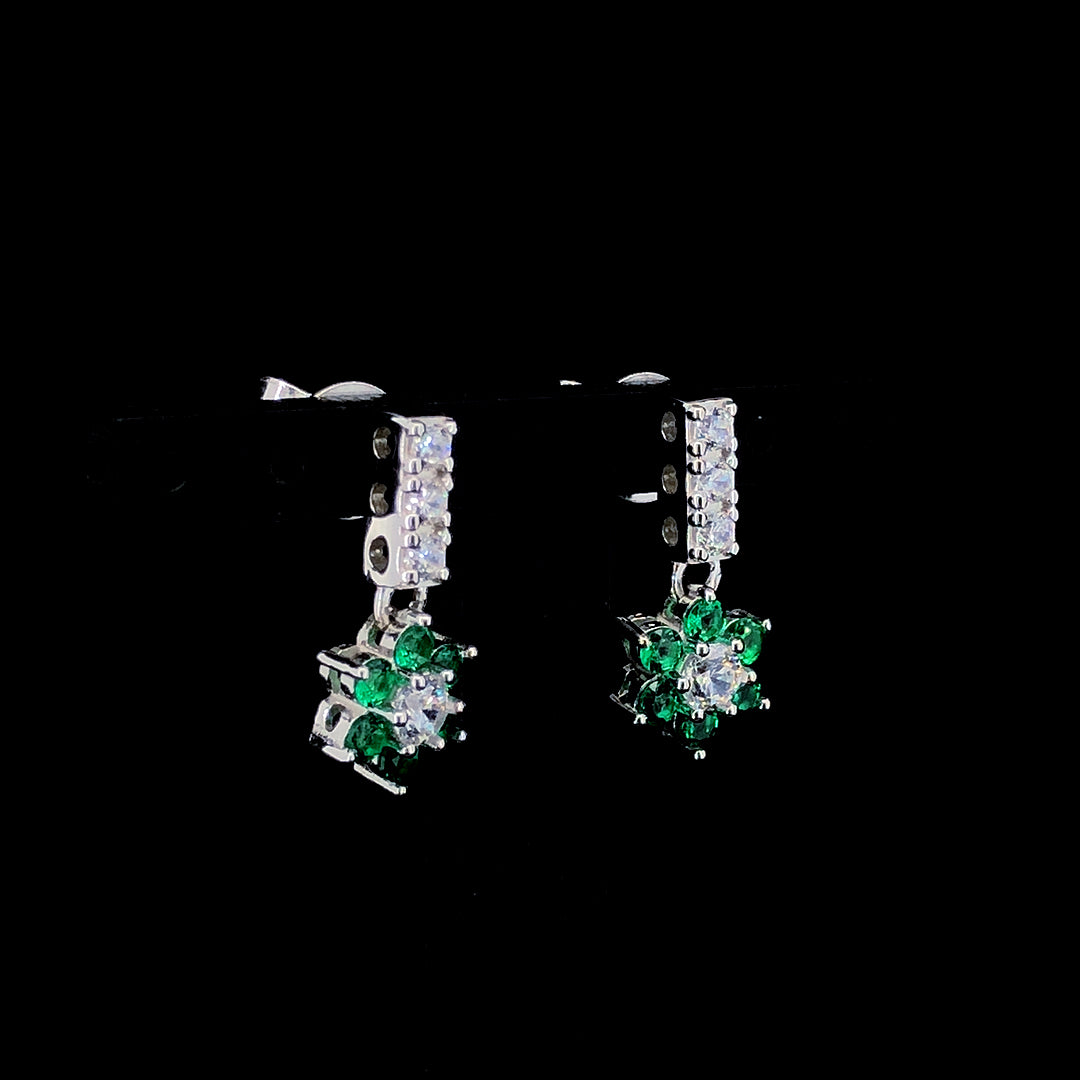 Emerald Flower Cluster Drop Earrings