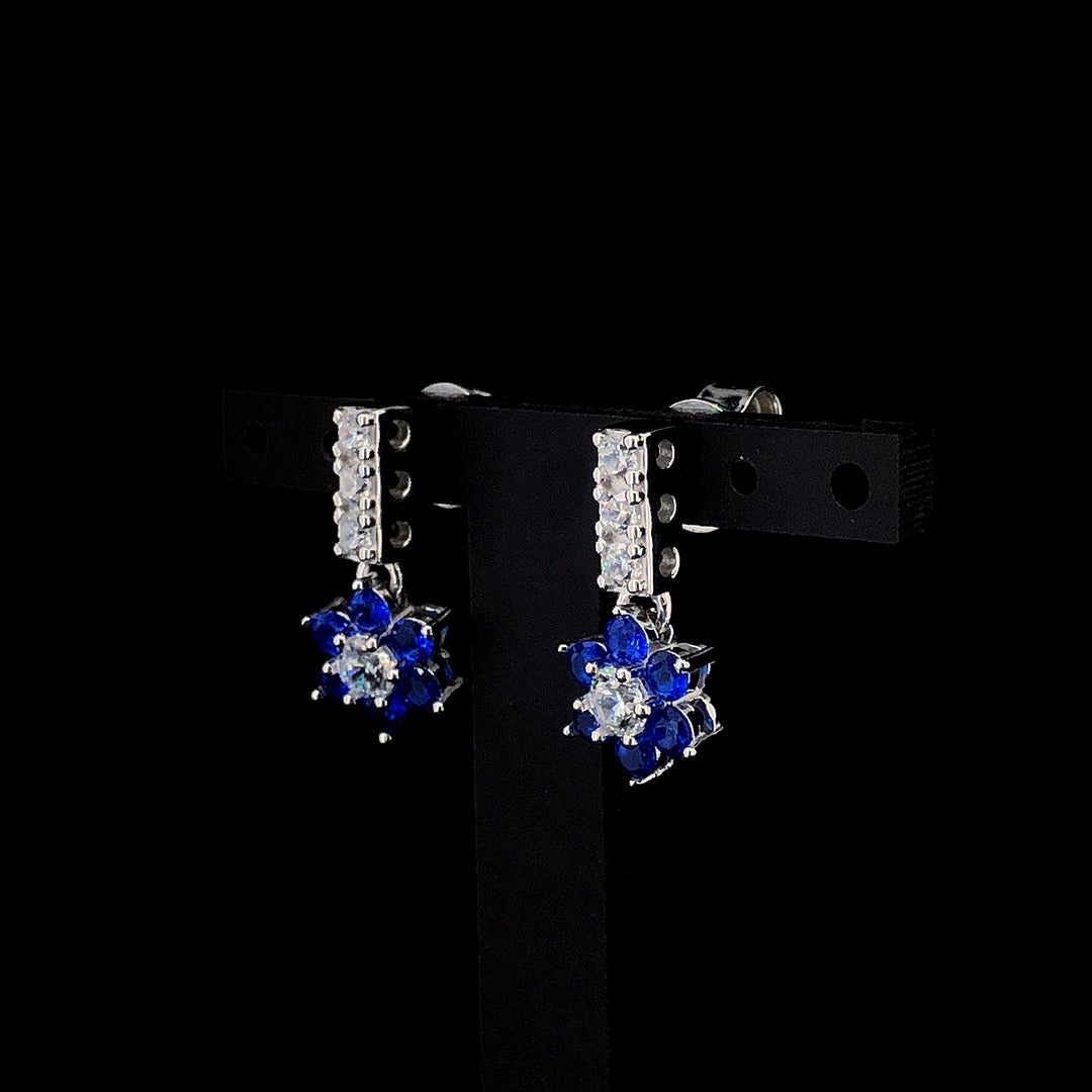 Blue Flower Cluster Drop Earrings