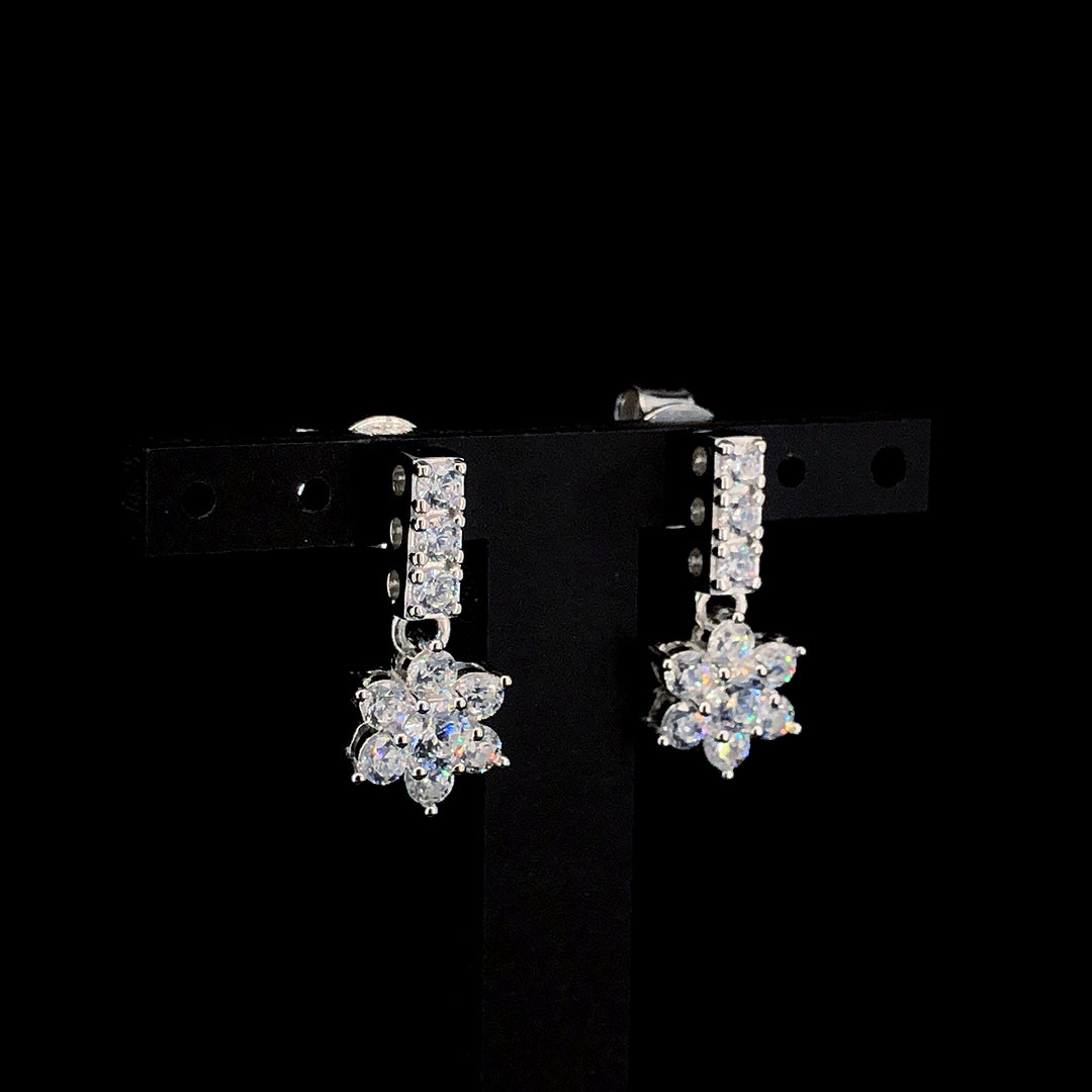 White Flower Cluster Drop Earrings
