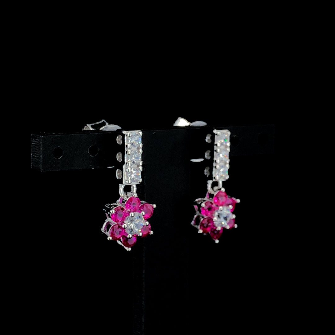 Ruby Flower Cluster Drop Earrings
