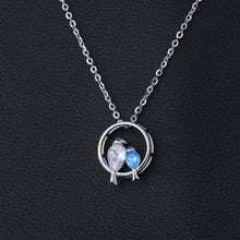 Lovebirds on a Branch 925 Silver Chain Pendant Blue