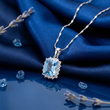 Aqua Princess Cut Halo Pendant
