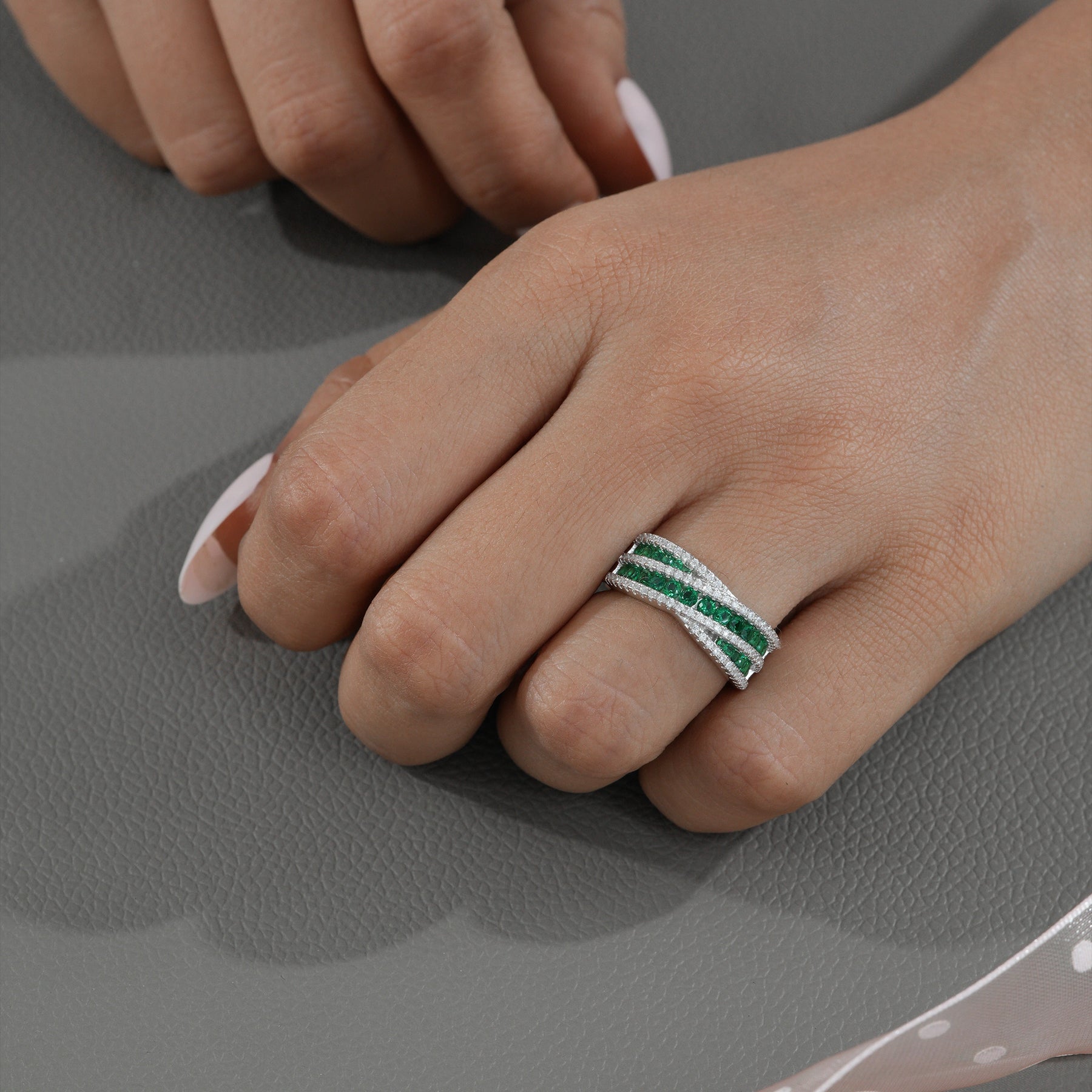 Emerald Criss Cross Ring