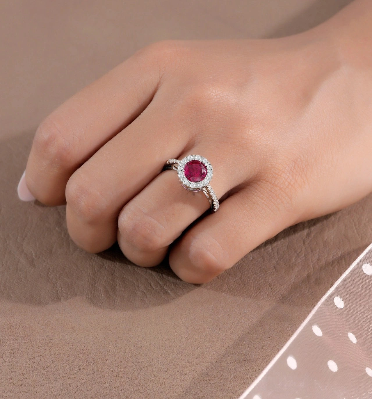 Crimson Bloom Halo Ring