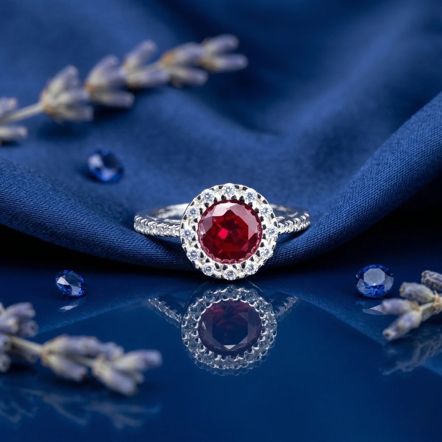 Crimson Bloom Halo Ring