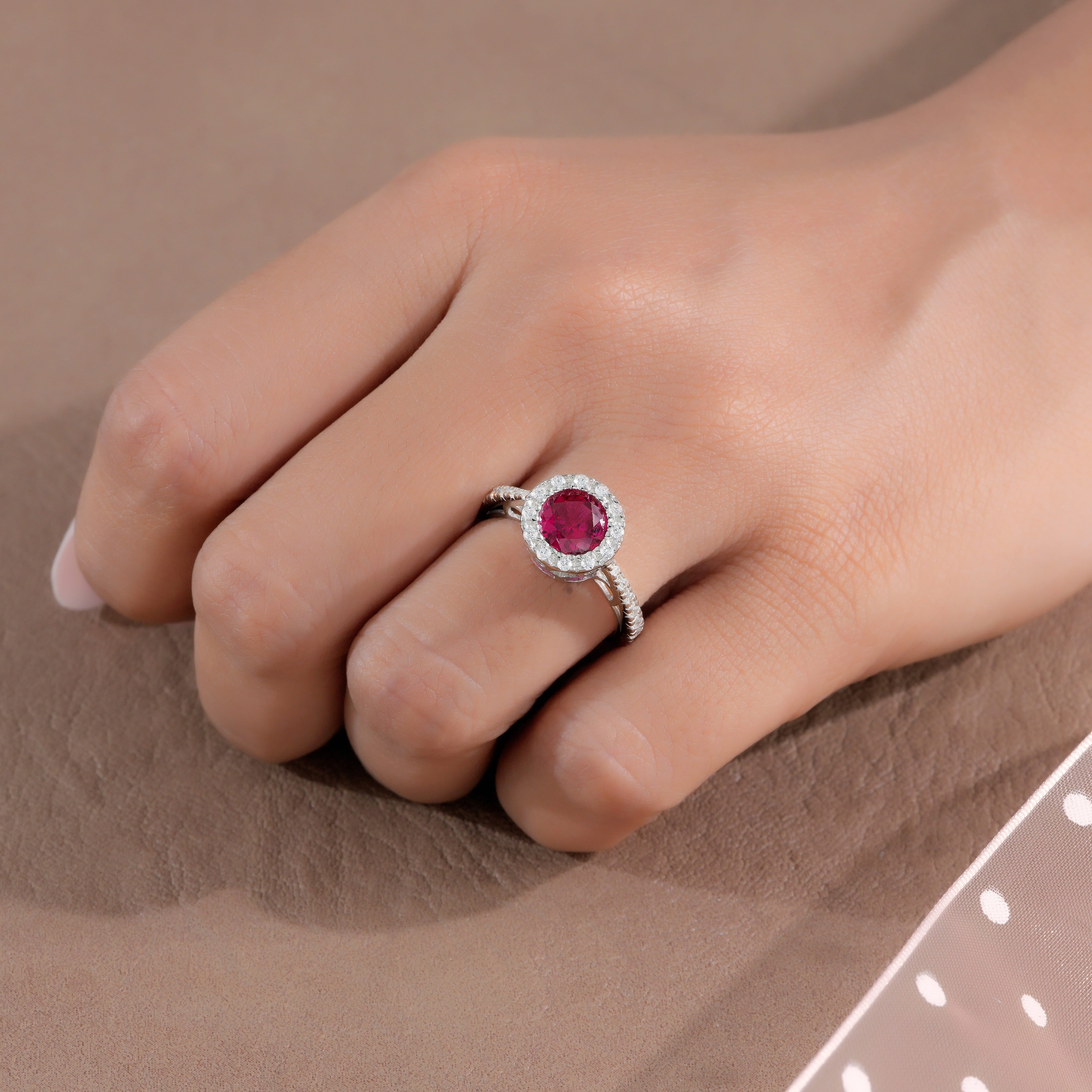 Crimson Bloom Halo Ring