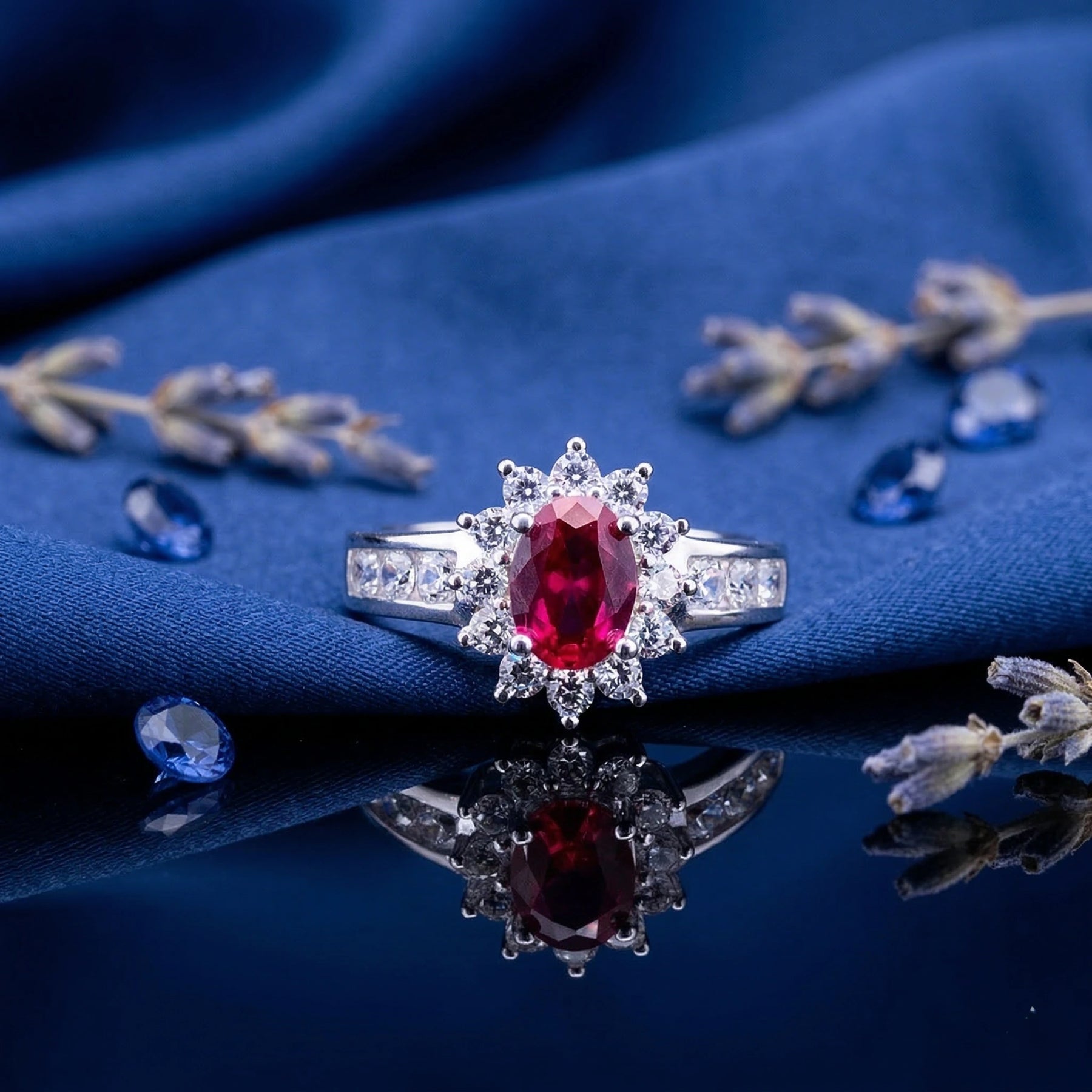 Scarlet Bloom Solitaire Ring