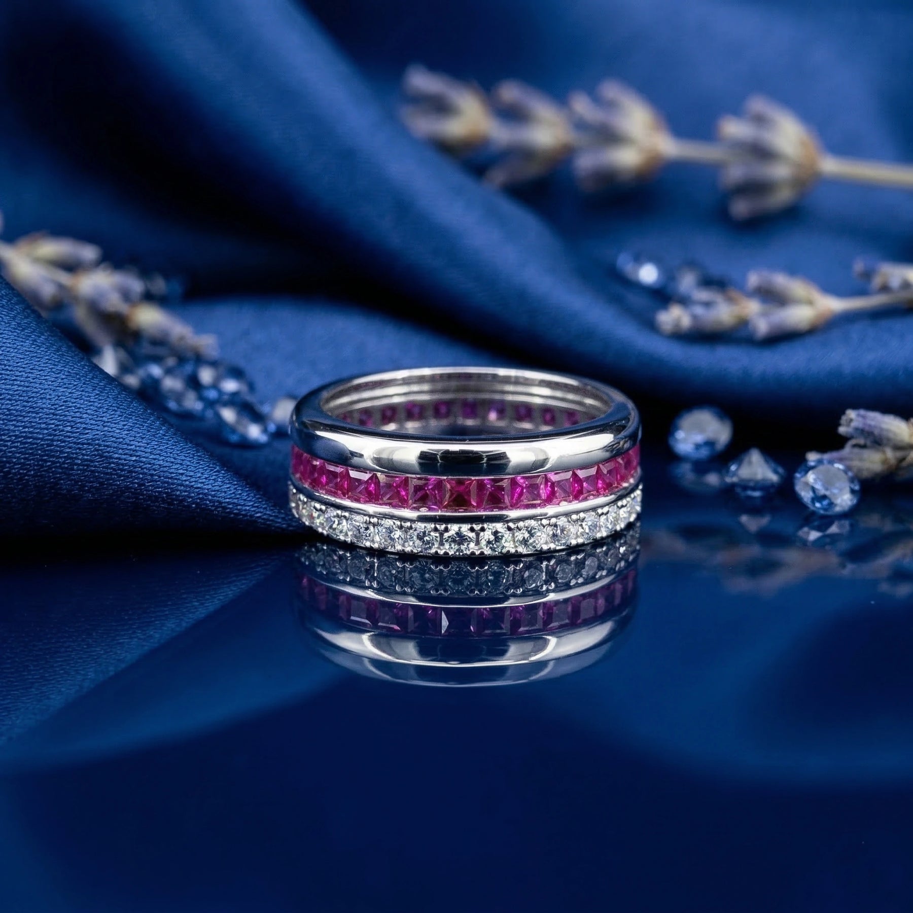 Cushion Cut Ruby Band