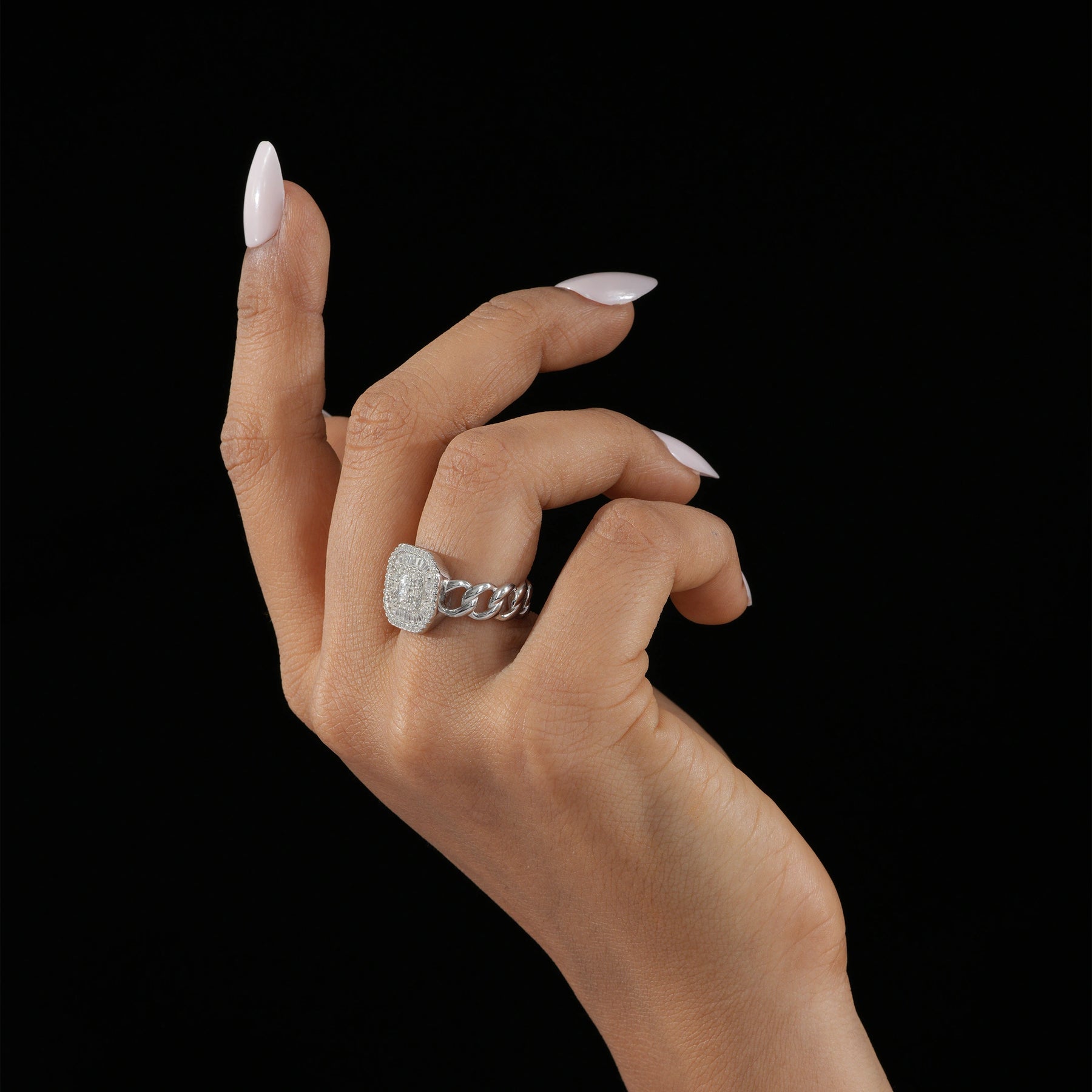 White Baguette Halo Cocktail Ring