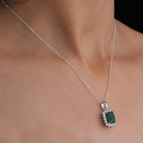 Emerald Princess Cut Halo Chain Pendant
