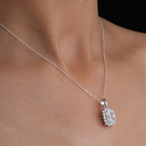 White Princess Cut Halo Chain Pendant