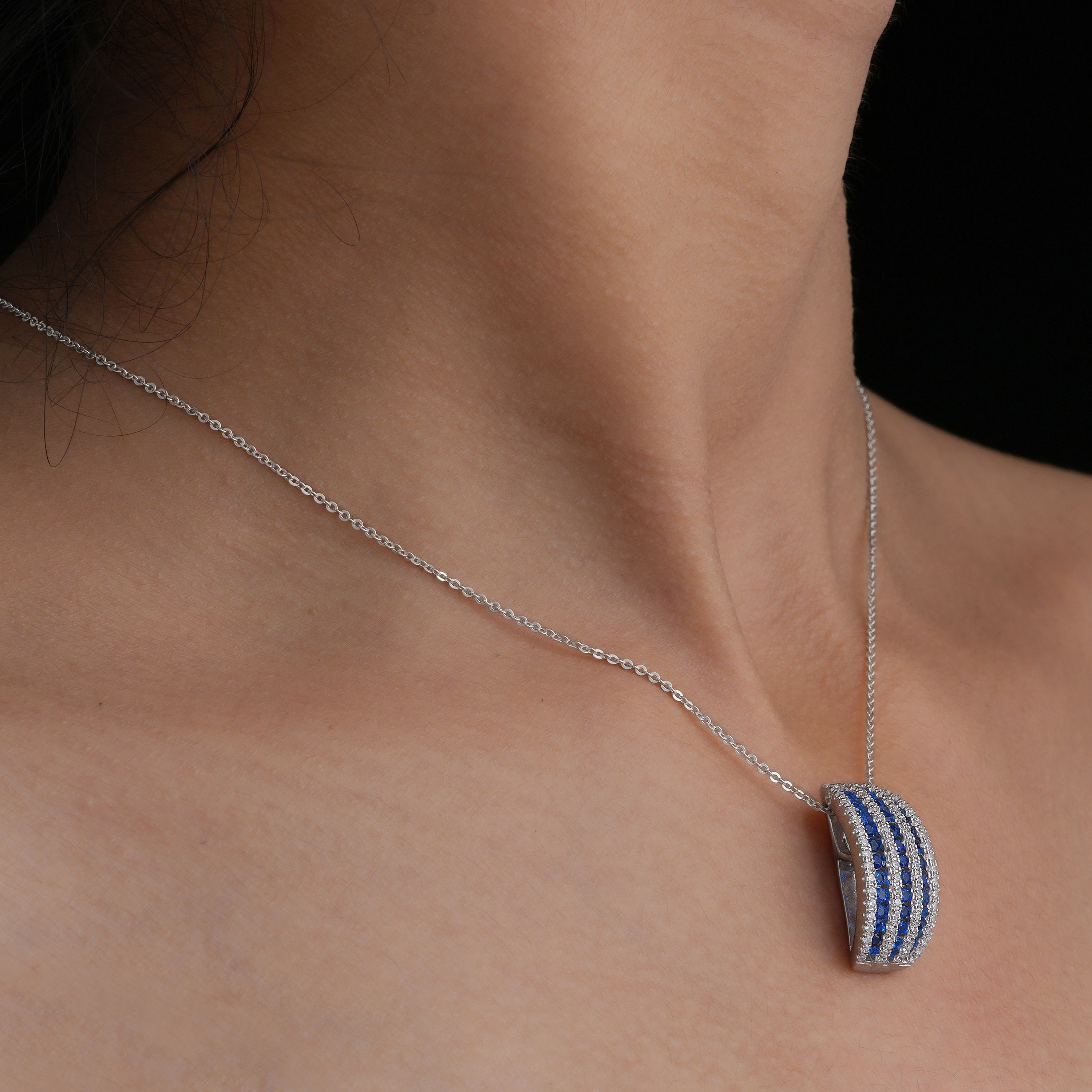 Sapphire Stripe Curve Pendant