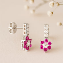 Ruby Flower Cluster Drop Earrings