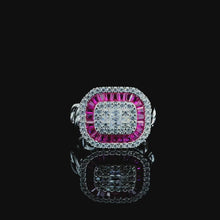 Red Baguette Halo Cocktail Ring