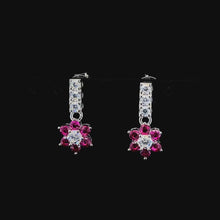 Ruby Flower Cluster Drop Earrings