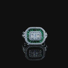 Emerald Baguette Halo Cocktail Ring