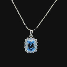 Aqua Princess Cut Halo Pendant